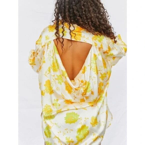 Free People Intimately Silkin' Around Sleep Shirt Yellow Floral, L - Picture 3 of 10